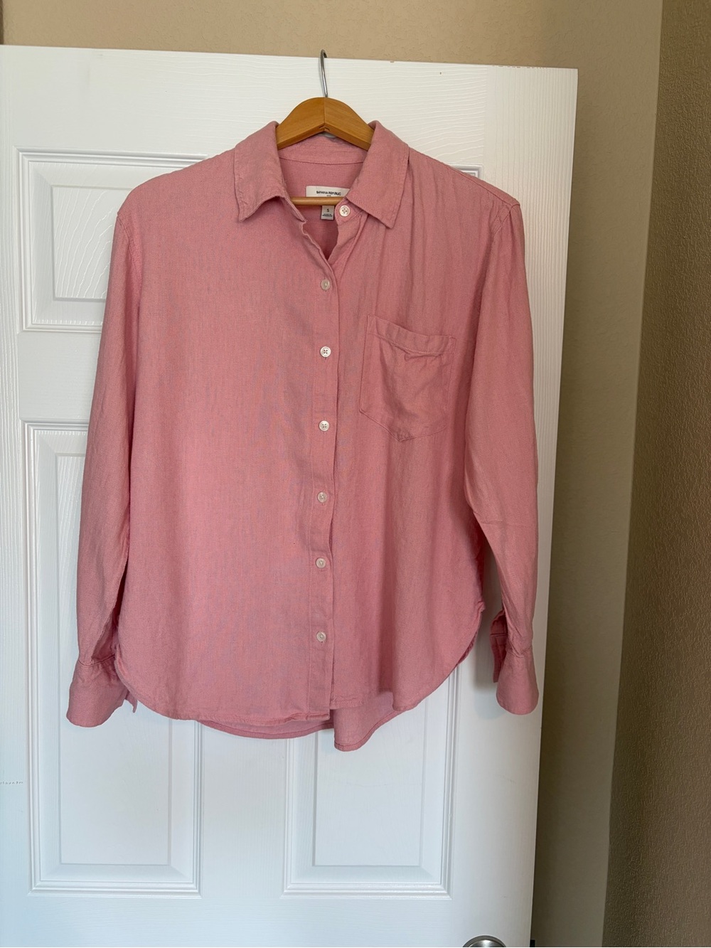 Banana Republic Linen Button Up Shirt Small Pink Coastal Grandma F12
